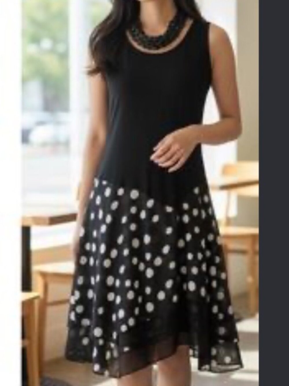 MSK Black White Polka Dot Sleeveless Dress Large NWT $70 Retail